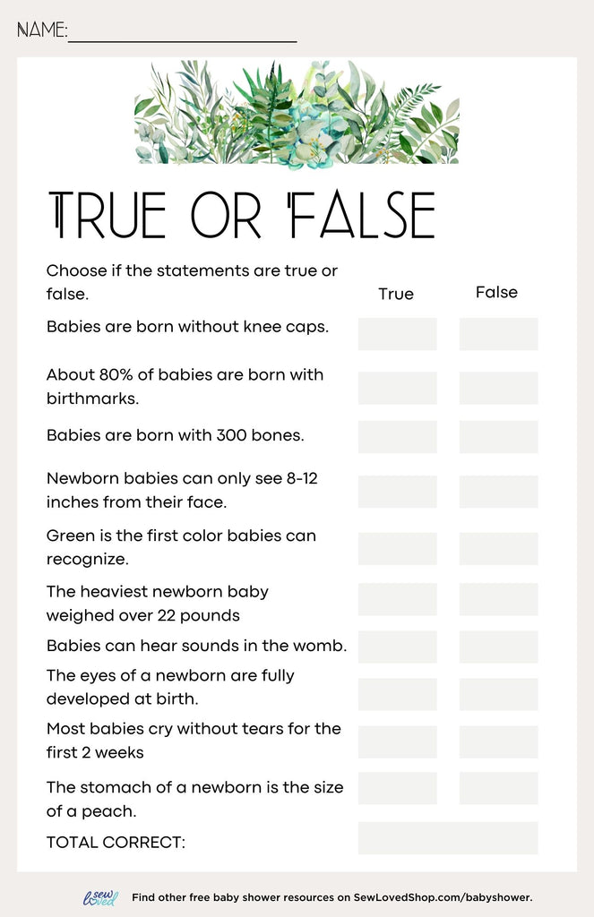 Baby Shower Game: True or False