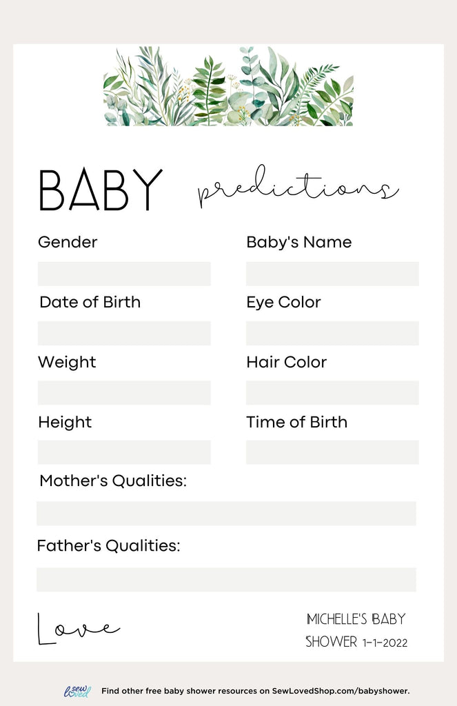 Baby Shower Game: Baby Predictions