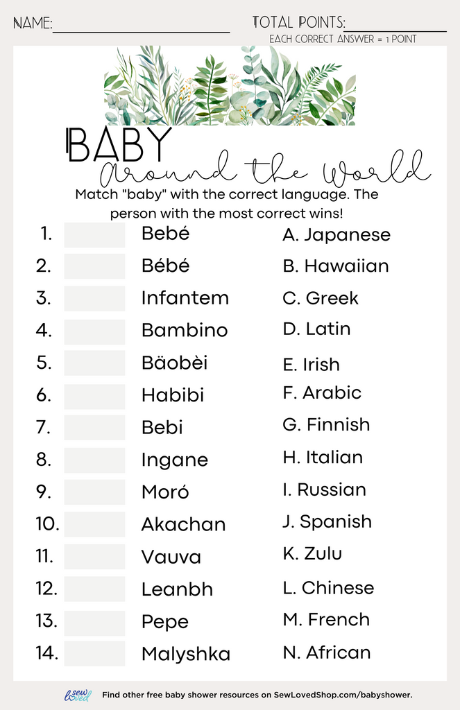 Baby Shower Game: Baby Around The World