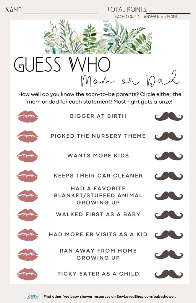 Baby Shower Game: Guess Who Mom or Dad