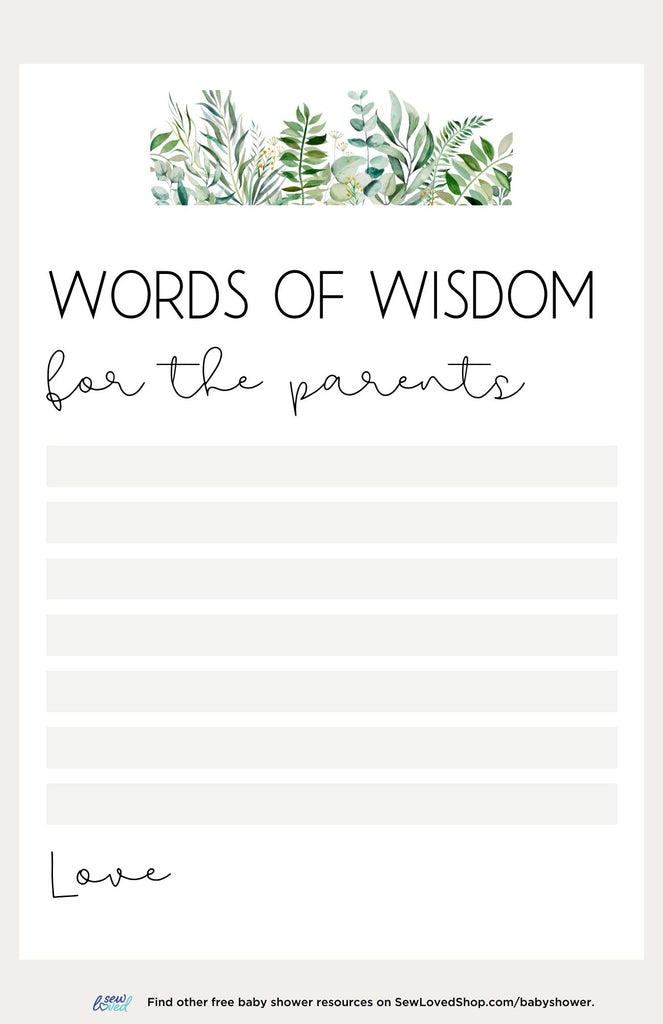Baby Shower Game: Words of Wisdom
