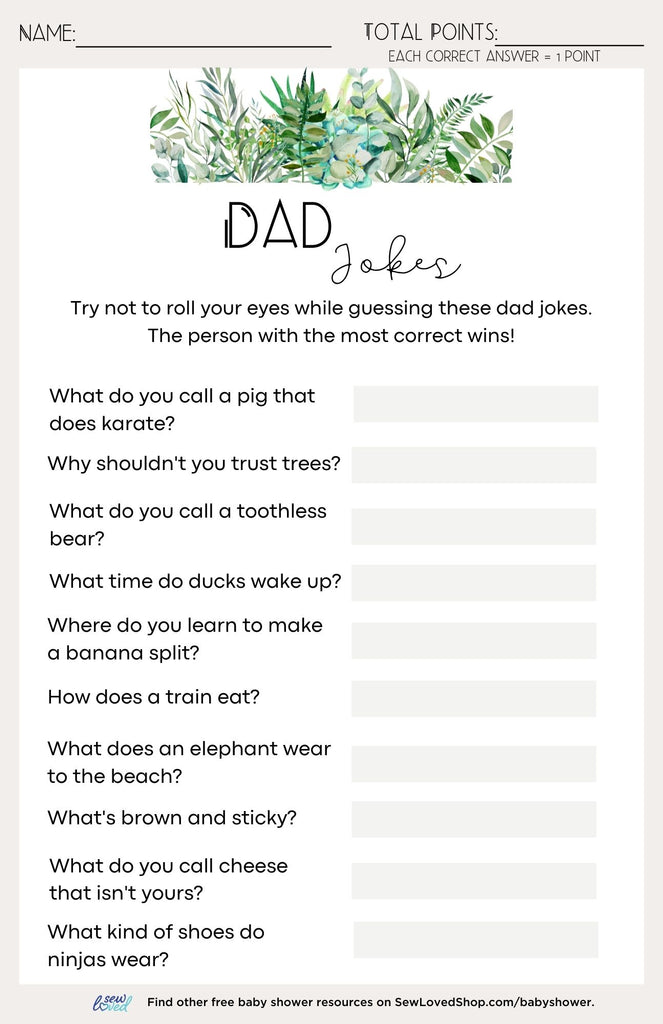 Baby Shower Game: Dad Jokes
