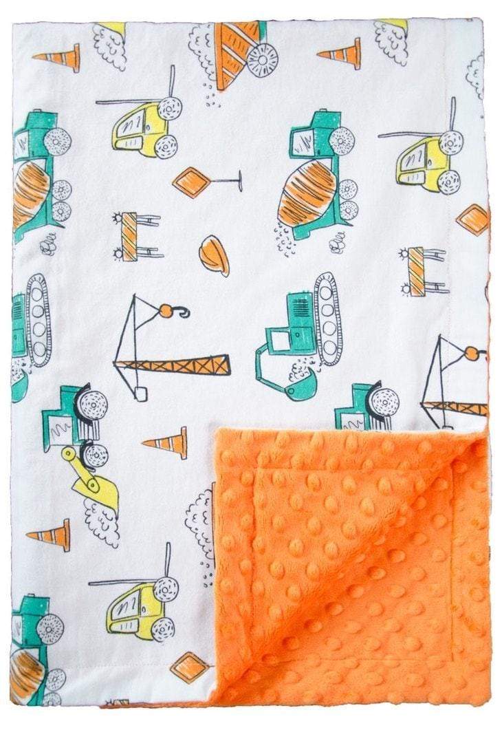 Custom baby blankets with name Orange Construction personalized embroidered baby blankets