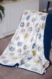 Circle Flower Print Throw Blanket with Navy Sherpa Backing