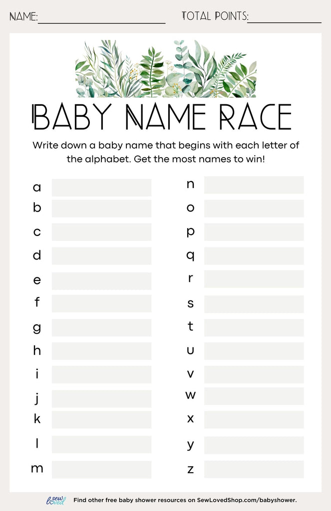 Baby Shower Game: Baby Name Race