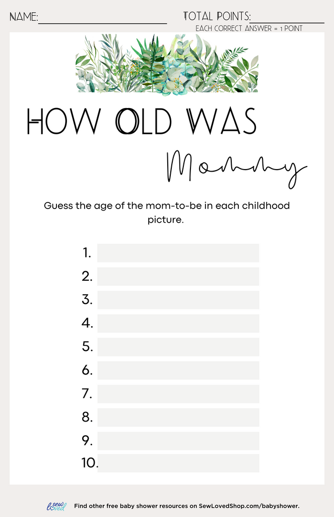 Baby Shower Game: How Old Was Mommy?