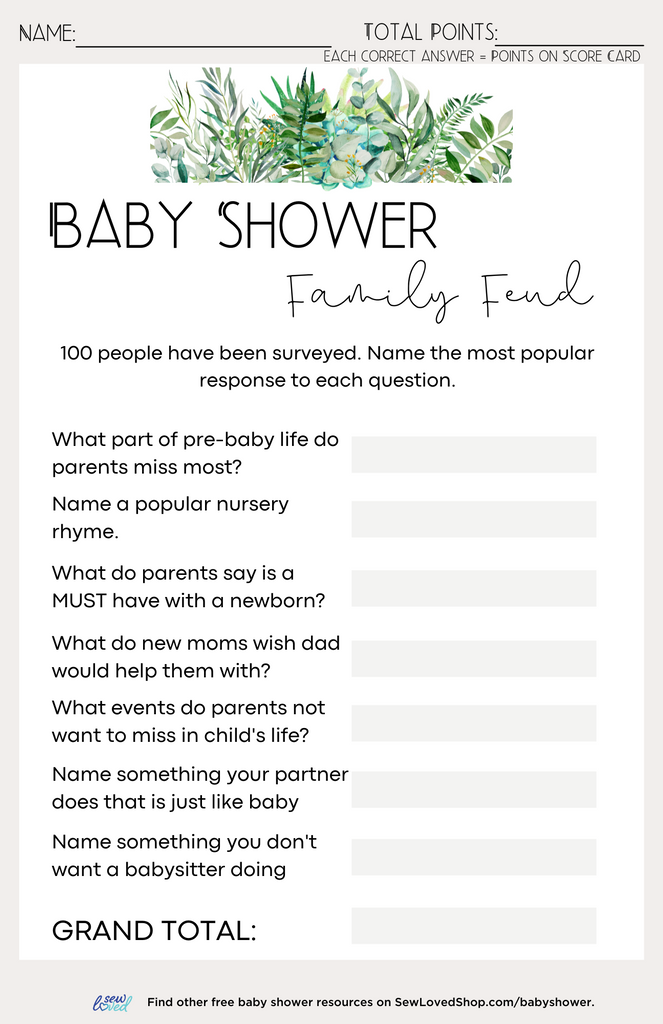 Baby Shower Game: Baby Shower Family Feud