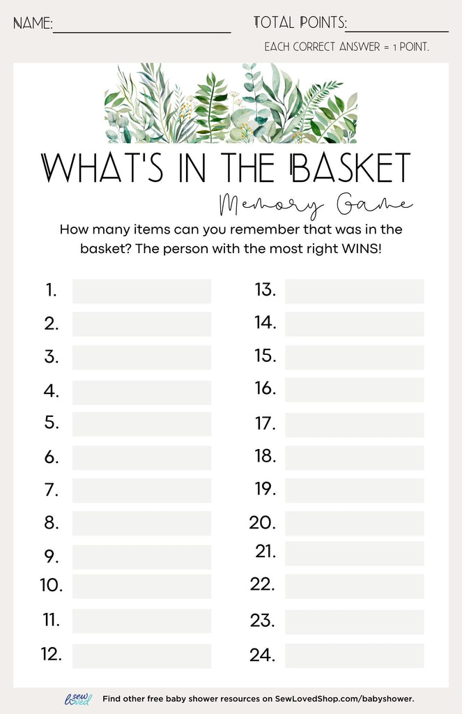 Baby Shower Game: What's in the Basket