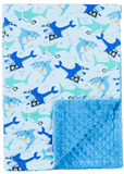 Handmade Minky Blanket Azure Jammin Sharks Dimple Cuddle